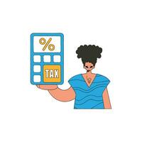 A modern man holds a calculator in his hand. Tax payment theme. vector