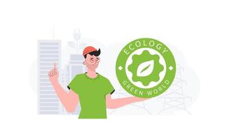 el concepto de ecología y verde energía. el chico sostiene el eco logo en su manos. de moda, de moda estilo. vector. vector