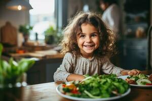 un de cerca Disparo de un sonriente madre preparando un sano comida para su bebé utilizando Fresco orgánico ingredientes foto