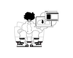 A cartoon of a man sitting on a couch with a laptop vector