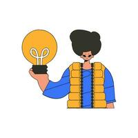 An elegant guy is holding a light bulb. Idea theme. vector