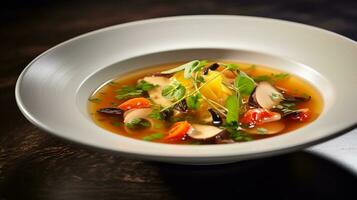 foto de vegetal sopa como un plato en un gama alta restaurante. generativo ai