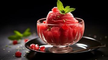 Photo of Watermelon Granita as a dish in a high-end restaurant. Generative AI