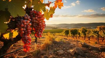 Natures canvas ablaze with warm hues as vineyards in autumn showcase their rich harvest inviting a feast for the senses photo