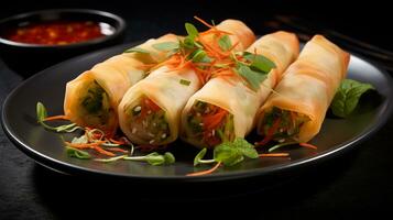 Photo of Vegetarian Spring Rolls as a dish in a high-end restaurant. Generative AI