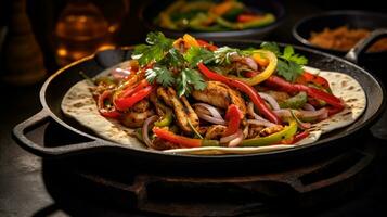 Photo of Vegetable Fajitas as a dish in a high-end restaurant. Generative AI