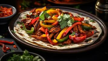 Photo of Vegetable Fajitas as a dish in a high-end restaurant. Generative AI