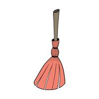 Witch's broom. Magic broom. Old wooden clean tool for housework. Happy Halloween, trick or treat. Isolated vector illustration