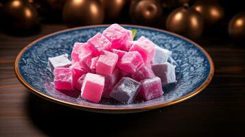 Photo of Turkish Delight as a dish in a high-end restaurant. Generative AI