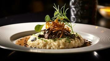 Photo of Truffle Risotto as a dish in a high-end restaurant. Generative AI