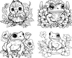 kawaii and frog coloring page vector