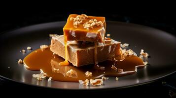 Photo of Toffee as a dish in a high-end restaurant. Generative AI