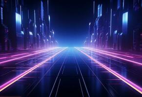 Ai Generative Neon illuminated futuristic backdrop realistic image, ultra hd, high design very detailed photo