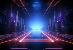 Ai Generative Neon illuminated futuristic backdrop realistic image, ultra hd, high design very detailed photo