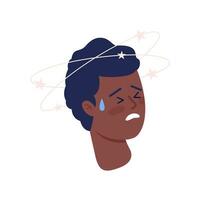 Vertigo woman african-american 2D vector avatar illustration. Unsteady woman cartoon character face. Seeing stars female portrait. Dizziness weakness flat color user profile image isolated on white