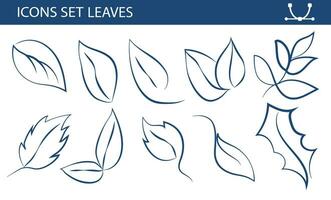 Set of leaves in line art style, sketch drawing, symbolizing eco, ecology vector