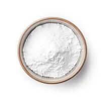 Baking soda isolated on white background top view photo