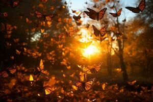 A breathtaking sight as a sea of monarch butterflies embark on their remarkable journey across vast landscapes photo