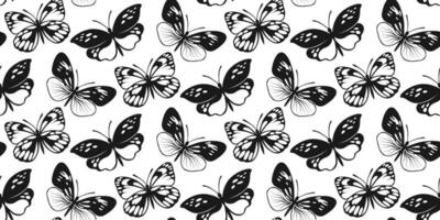 Butterfly Seamless Pattern. Decorative Fly Insect Background. Black and White Botanical Texture vector