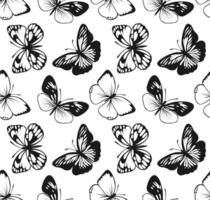 Butterfly Seamless Pattern. Decorative Fly Insect Background. Black and White Botanical Texture vector