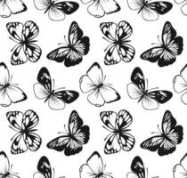 Butterfly Seamless Pattern. Decorative Fly Insect Background. Black and White Botanical Texture vector