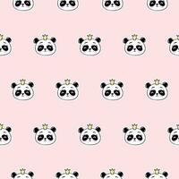 Cute Princess Panda Girl Seamless Pattern. Cute Vector Baby Print on a Pink Background. Ideal for kids fabric, wallpaper, wrapping, textile, bedding