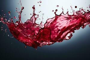 Wine pour and splash frozen in time background with empty space for text photo