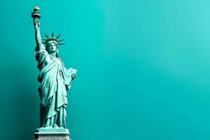 Statue of Liberty symbolizing hope isolated on a teal gradient background photo