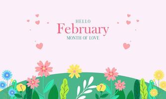 February Month of Love with Flowers Background vector