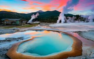 Geothermal Elegance, An Enthralling Portrait of Nature's Astonishing Hot Spring Wonders. AI Generated photo