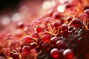 Close up microscopic image showcasing yeast fermentation in the intricate wine production process photo