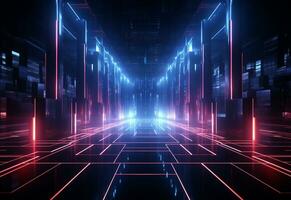 Ai Generative Neon illuminated futuristic backdrop realistic image, ultra hd, high design very detailed photo