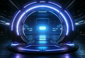 Ai Generative Neon illuminated futuristic backdrop realistic image, ultra hd, high design very detailed photo