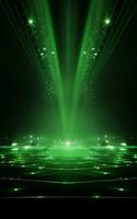 Ai generative Backdrop With Illumination Of green Spotlights For Flyers realistic image, ultra hd, high design very detailed photo