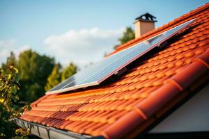 Solar panel on a red roof photo