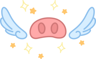Pig snout with wings. Kawaii element for design. Cute sticker in cartoon style. Fantasy illustration. Isolated on transparent background PNG. png