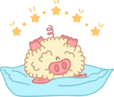 fofo porco deitado em a grande travesseiro. kawaii personagem com estrelas. fantasia ilustração. isolado em transparente fundo png. png