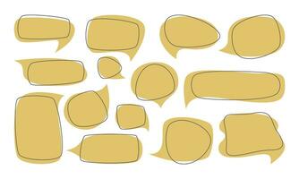 Set of empty yellow speech bubbles. Chat, talk, notation. Hand drawn vector illustration with lines