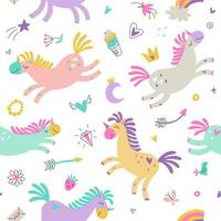 Seamless pattern of cute unicorns. Vector illustration. Birthday concept.