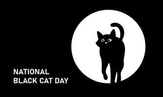 National Black Cat Day. Black cat against the background of a lantern or the moon. Vector banner on black background