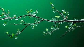 Broken tree branches following an ice storm isolated on a green gradient background photo