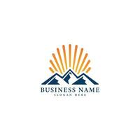 Mountain and sun view logo concept, adventure logo template vector icon, brand identity, climbing.