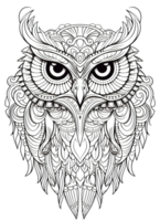 Owl Coloring Page for Adults, Full-Body Owl with Doodles for Relaxation and Stress Relief, Ai generative png