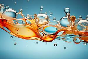 Abstract oil droplets floating on water isolated on a gradient background photo