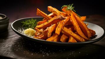 Photo of Sweet Potato Fries as a dish in a high-end restaurant. Generative AI