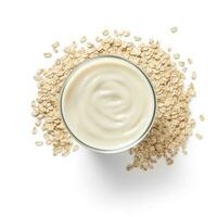 Oat milk isolated on white background top view photo