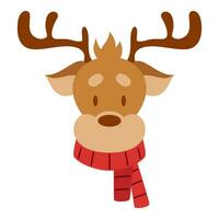 Flat Santa's Reindeer Head Character. Christmas Event. Vector Illustration