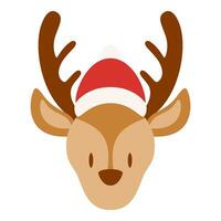 Flat Santa's Reindeer Head Character. Christmas Event. Vector Illustration