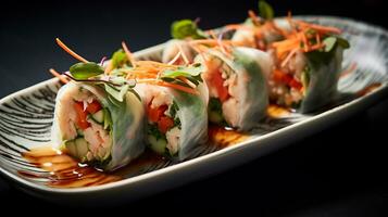 Photo of Summer Rolls as a dish in a high-end restaurant. Generative AI