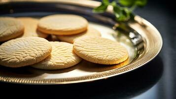 Photo of Sugar Cookies as a dish in a high-end restaurant. Generative AI